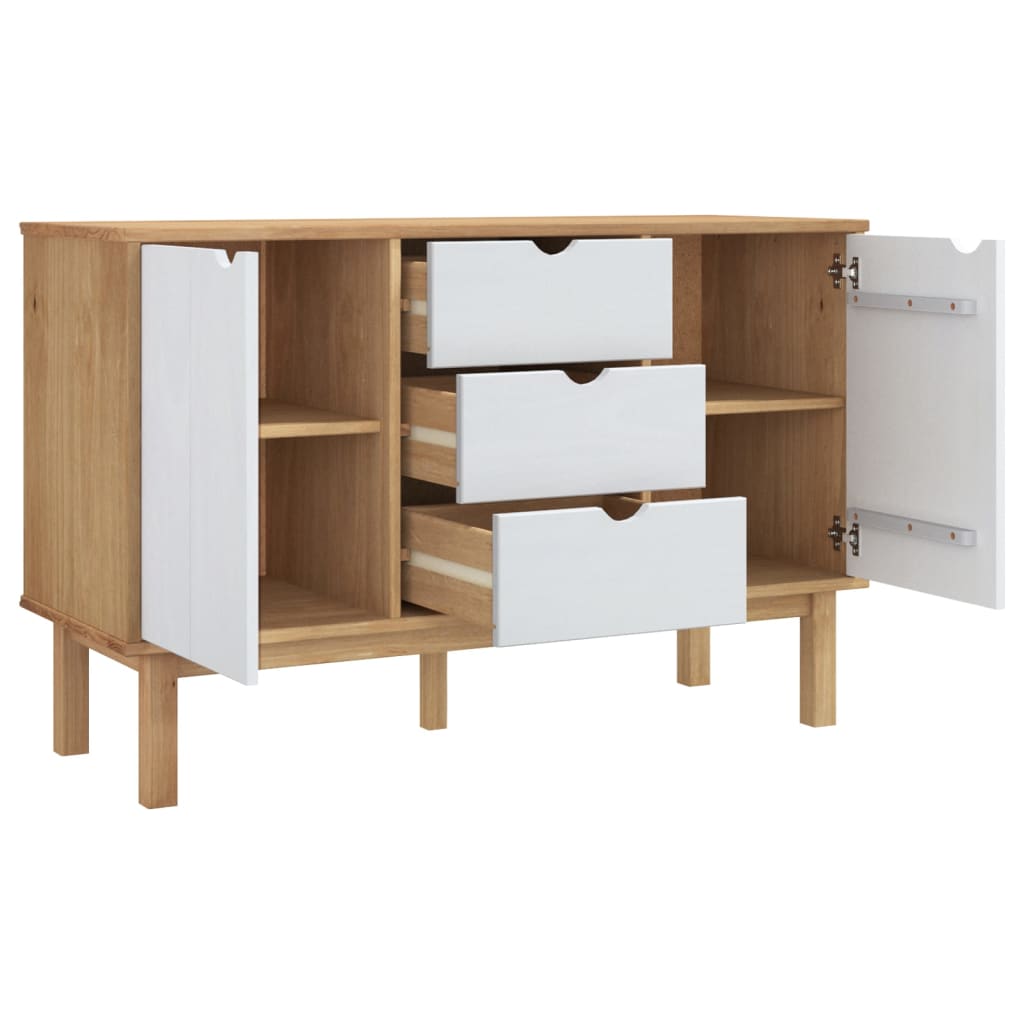 Buffet OTTA Marron et blanc 113,5x43x73 cm Bois massif pin