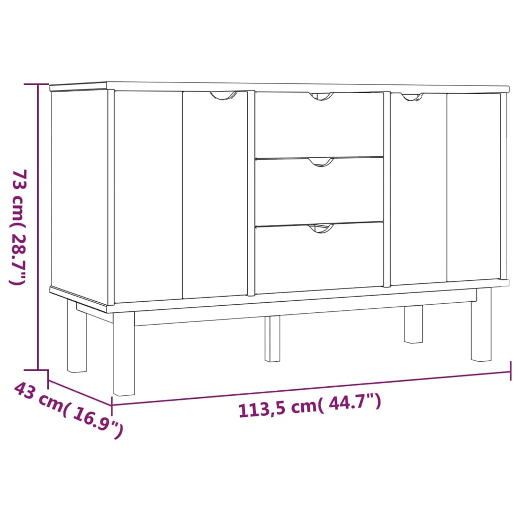 Buffet OTTA Marron et blanc 113,5x43x73 cm Bois massif pin