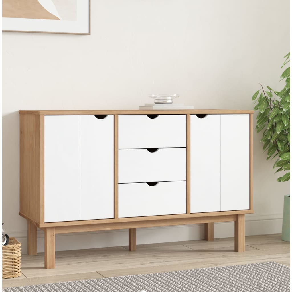 Buffet OTTA Marron et blanc 113,5x43x73 cm Bois massif pin