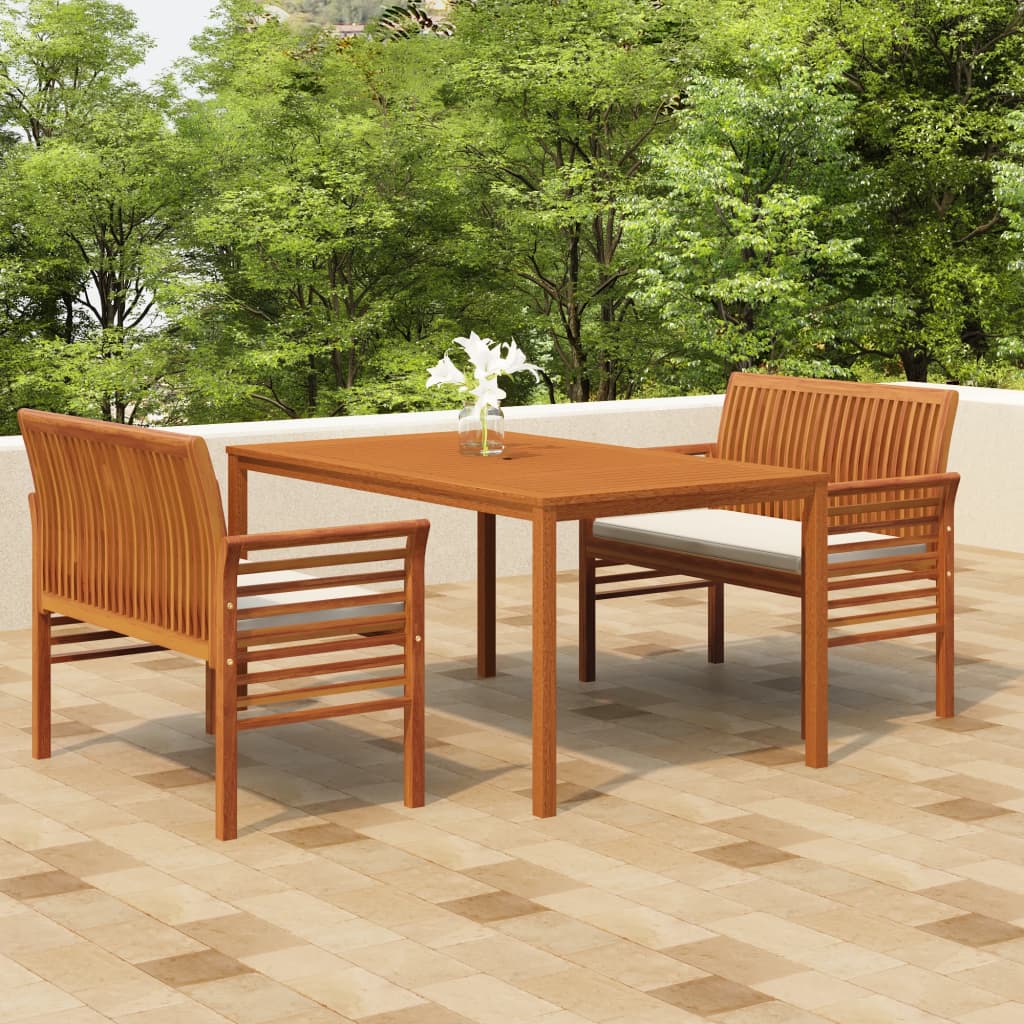 Outdoor dinner set 3 pcs and solid acacia cushions