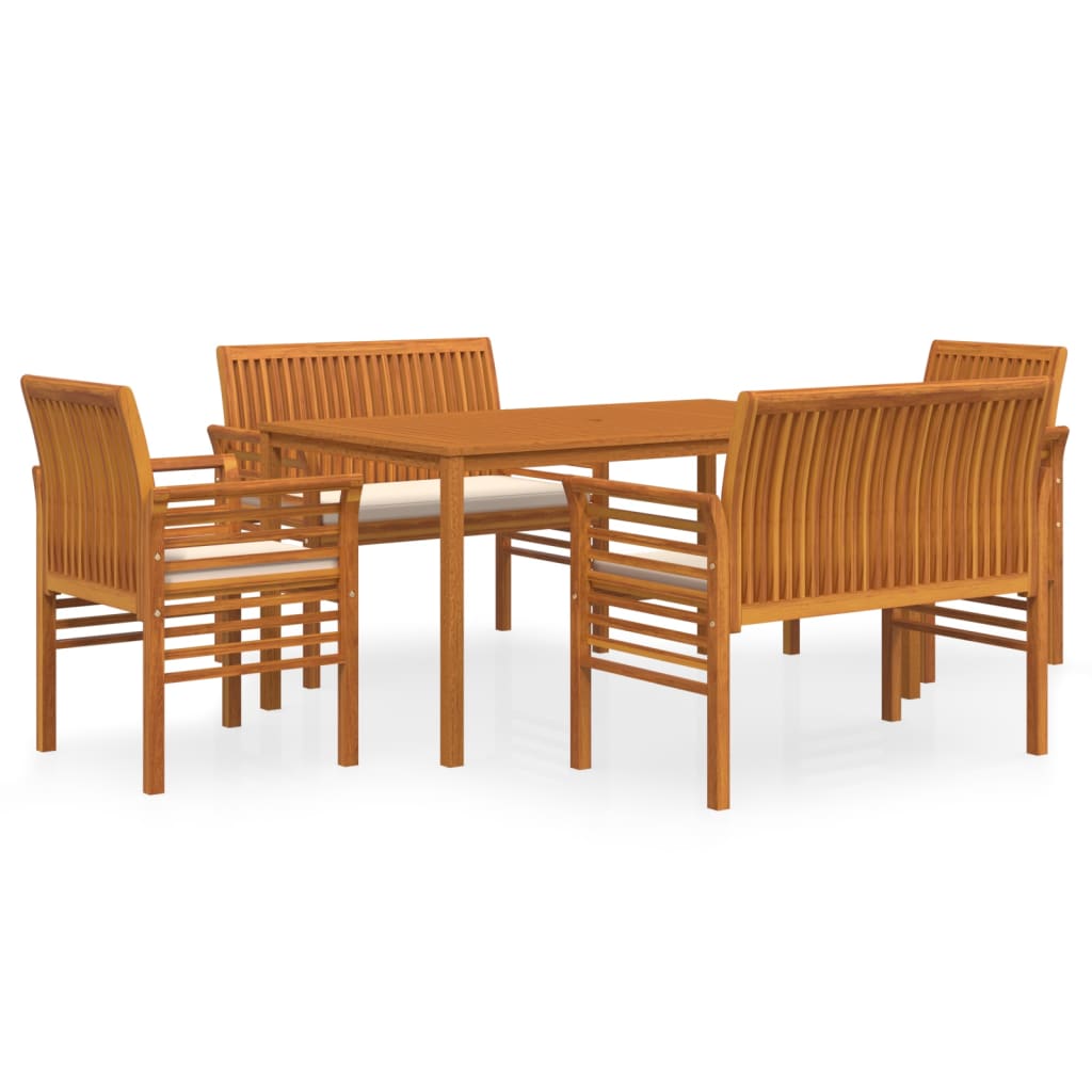 Ensemble à dîner d'extérieur 5 pcs et coussins Acacia solide