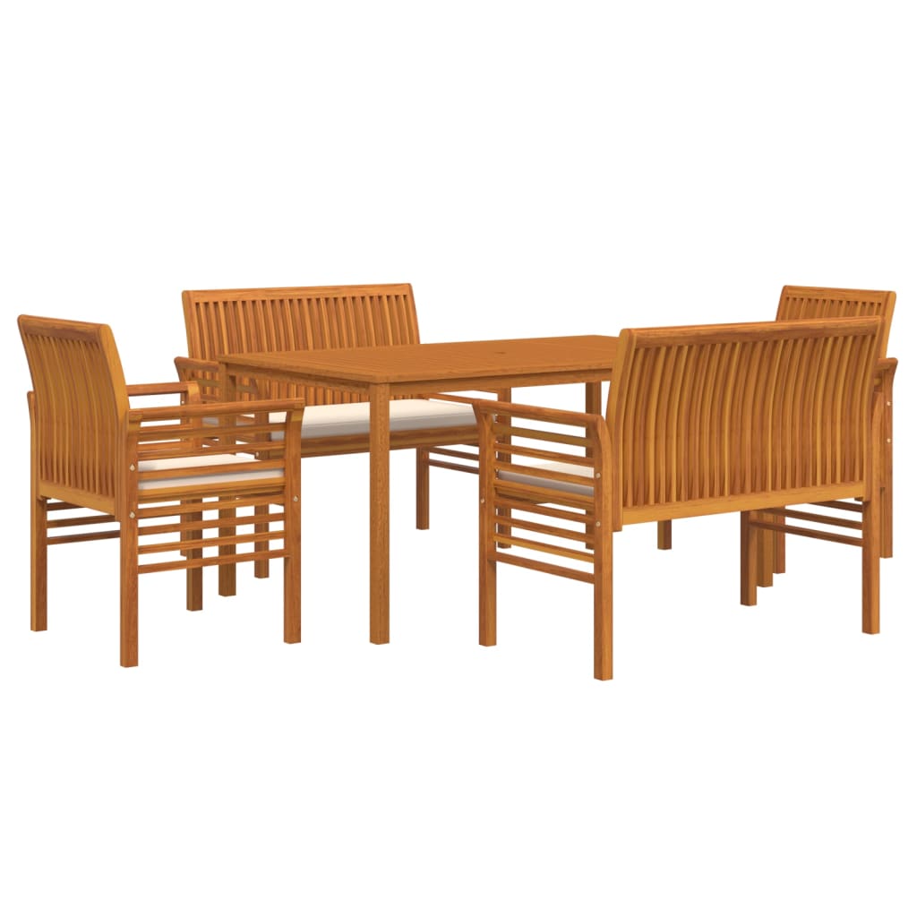 Ensemble à dîner d'extérieur 5 pcs et coussins Acacia solide