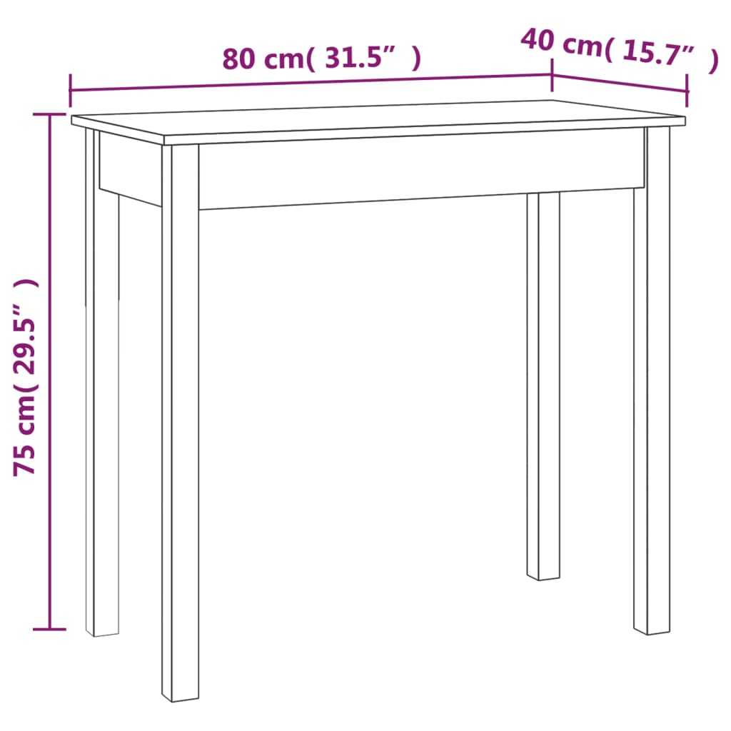 80x40x75 cm solid pine wood console table