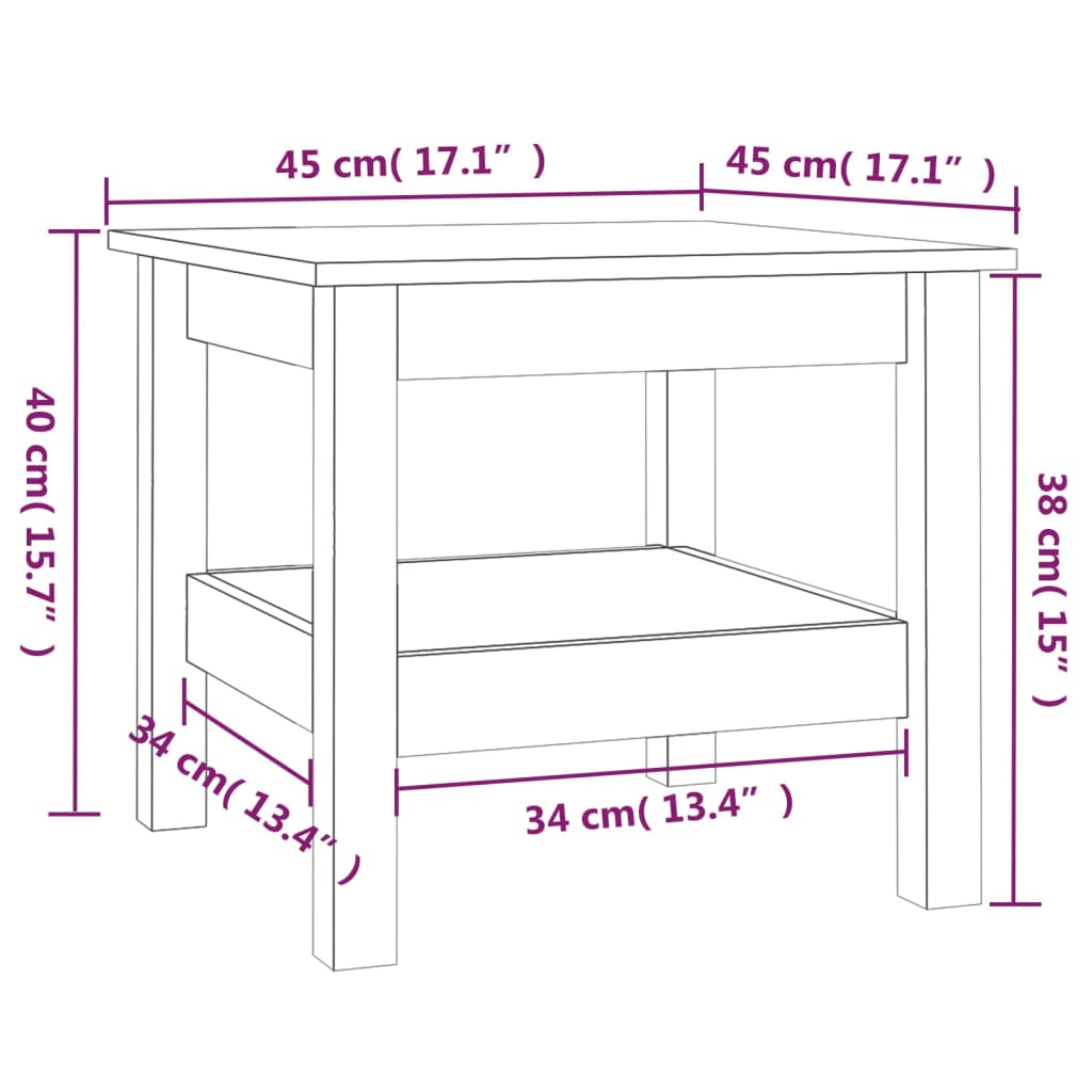 Tavolino Bianco 45x45x40 cm Legno di pino massiccio