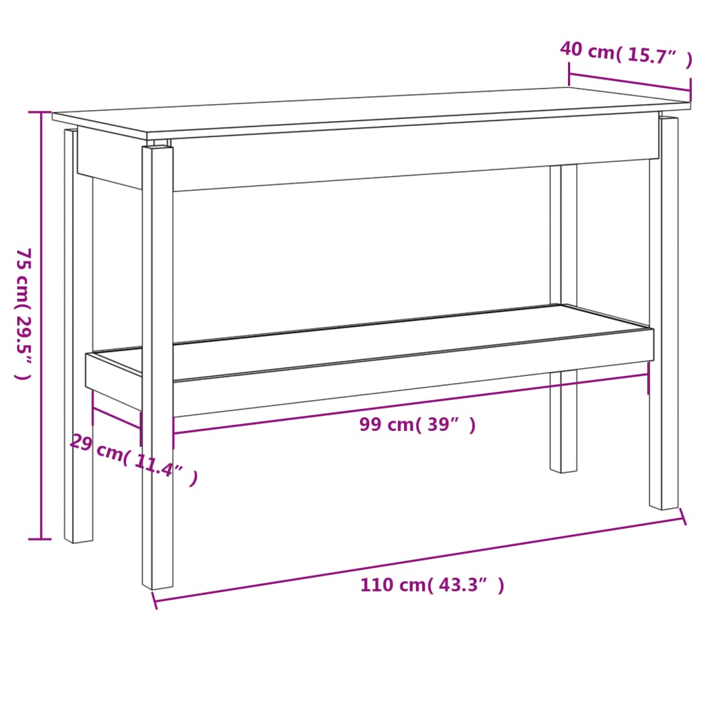 Table console Gris 110x40x75 cm Bois de pin solide