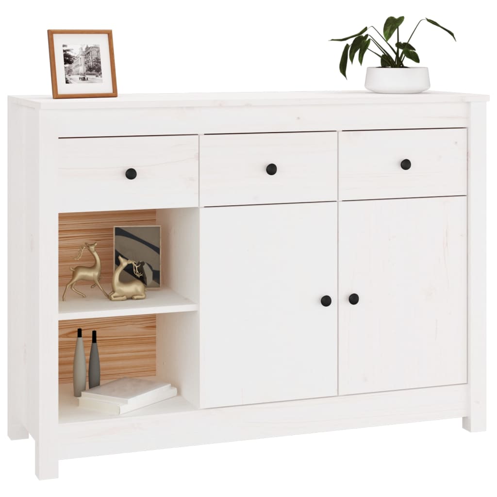 Buffet Blanc 100x35x74 cm Bois massif de pin