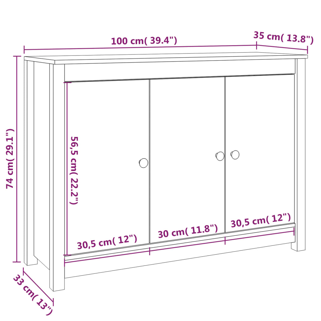 Credenza marrone miele 100x35x74 cm Legno di pino massiccio