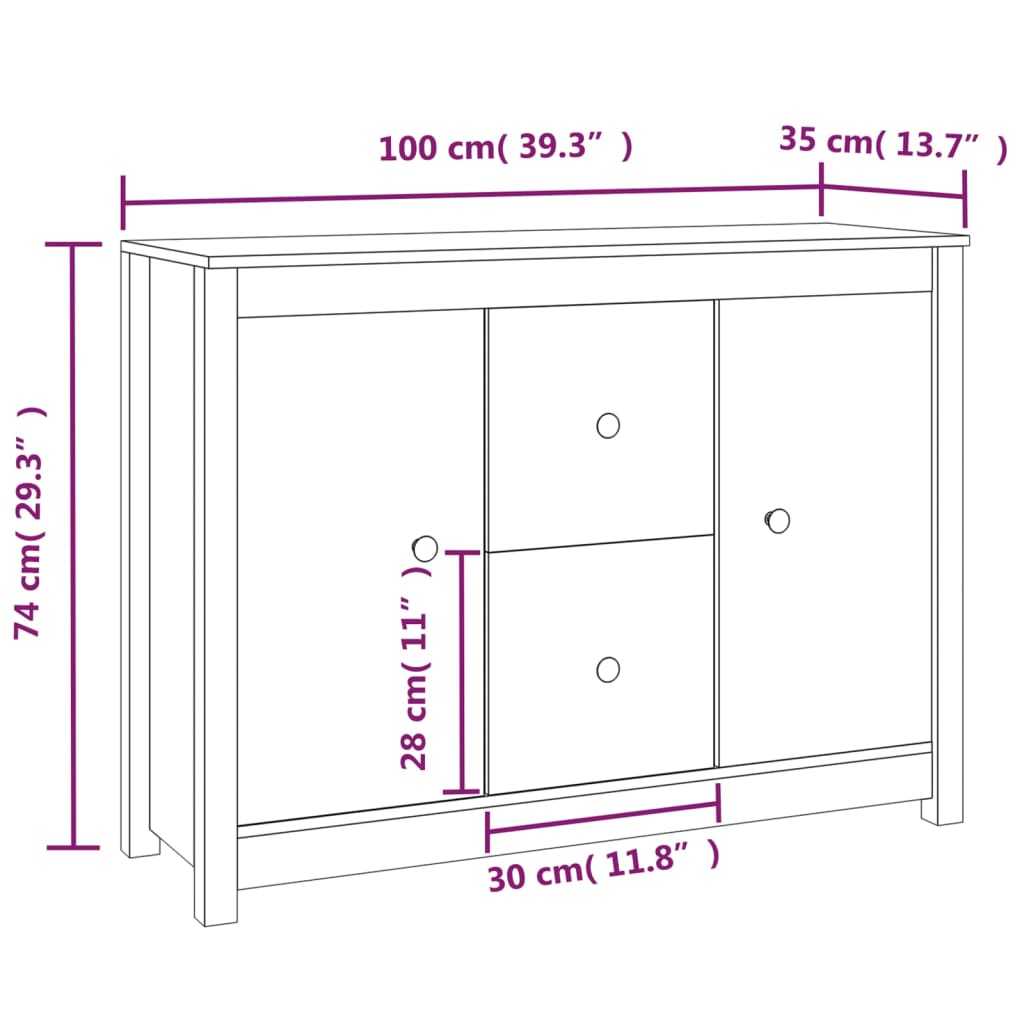 Gray buffet 100x35x74 cm solid pine wood