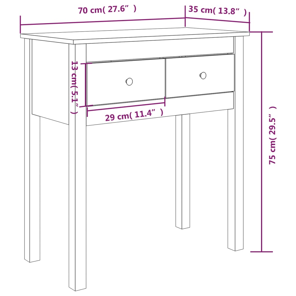 Honigbraune Konsole Tabelle 70x35x75 cm Festkieferholz