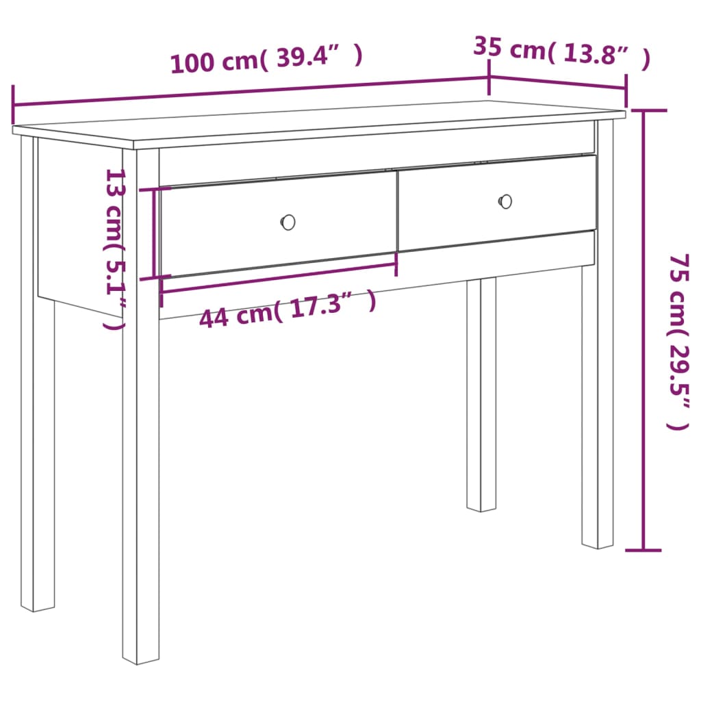 Table console Gris 100x35x75 cm Bois massif de pin