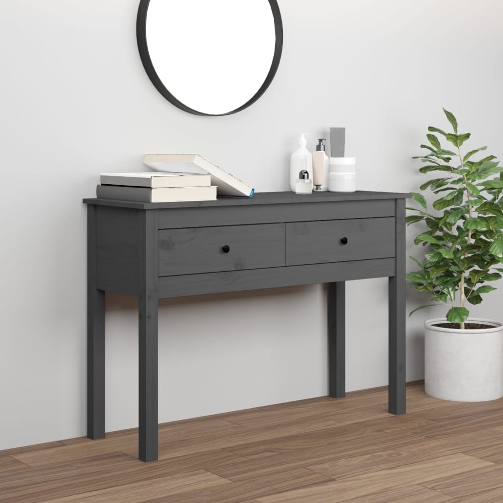 Gray console table 100x35x75 cm solid pine wood