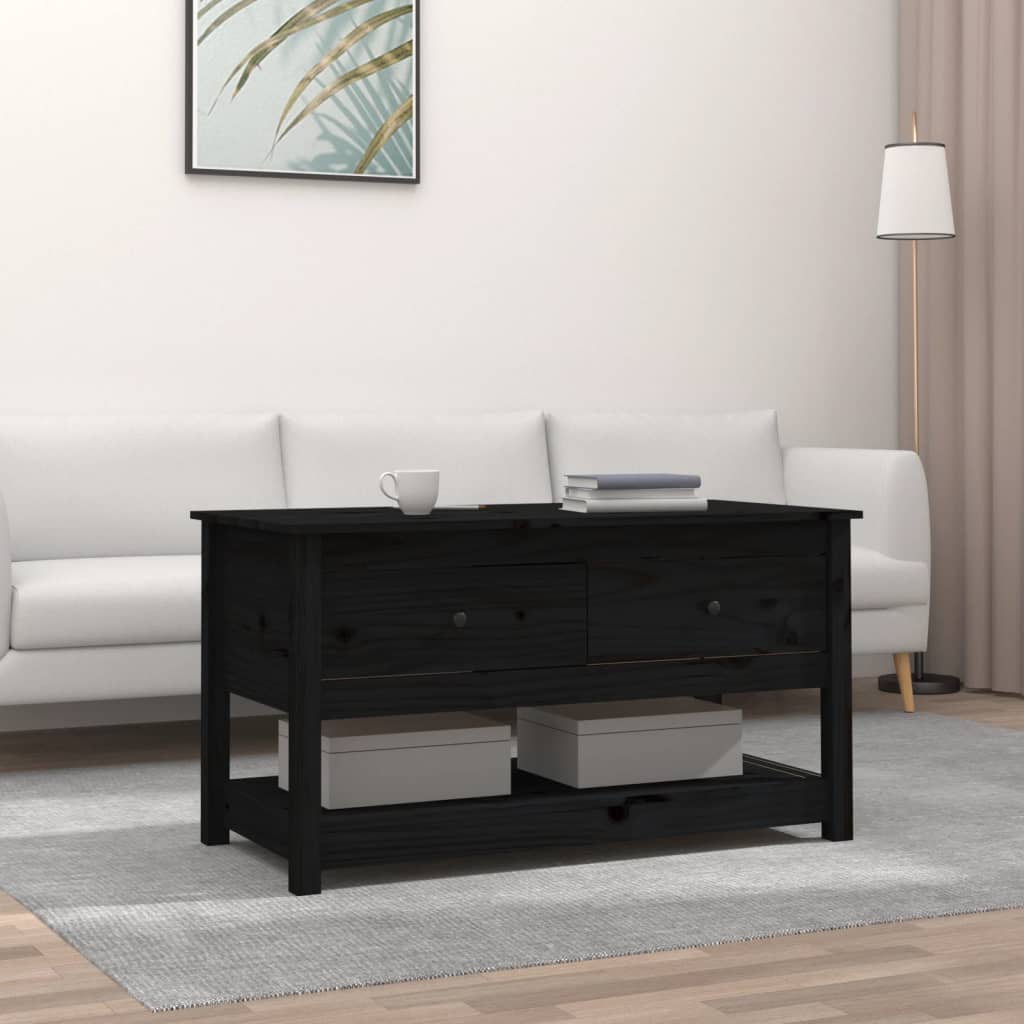 Black coffee table 102x49x55 cm solid pine wood