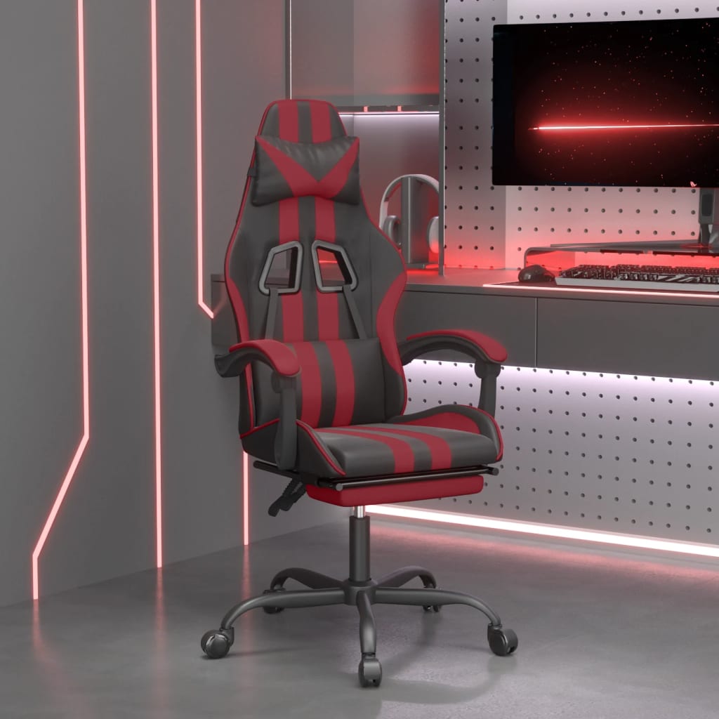 Pivoting game chair black features bordeaux imitation leather