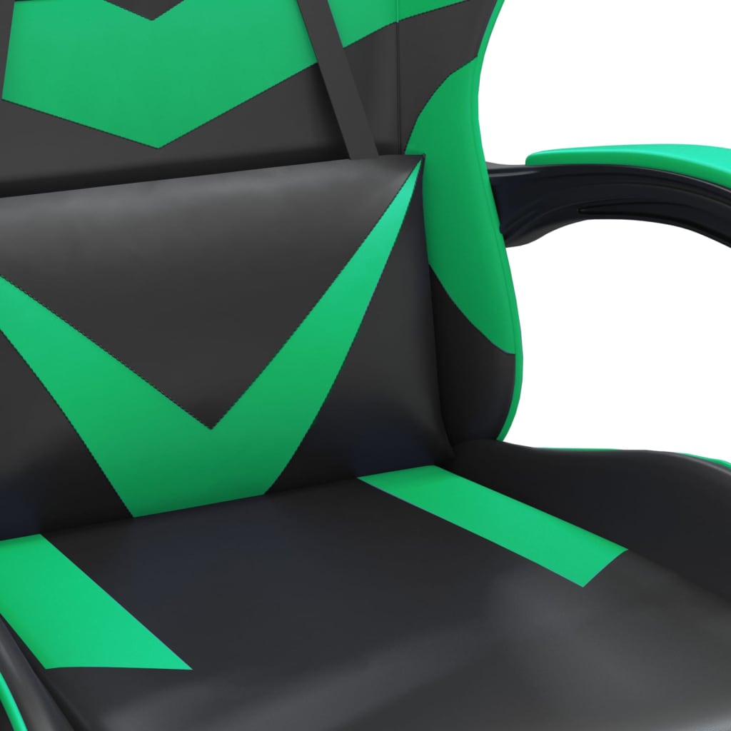 Pivoting game chair black and green imitation leather