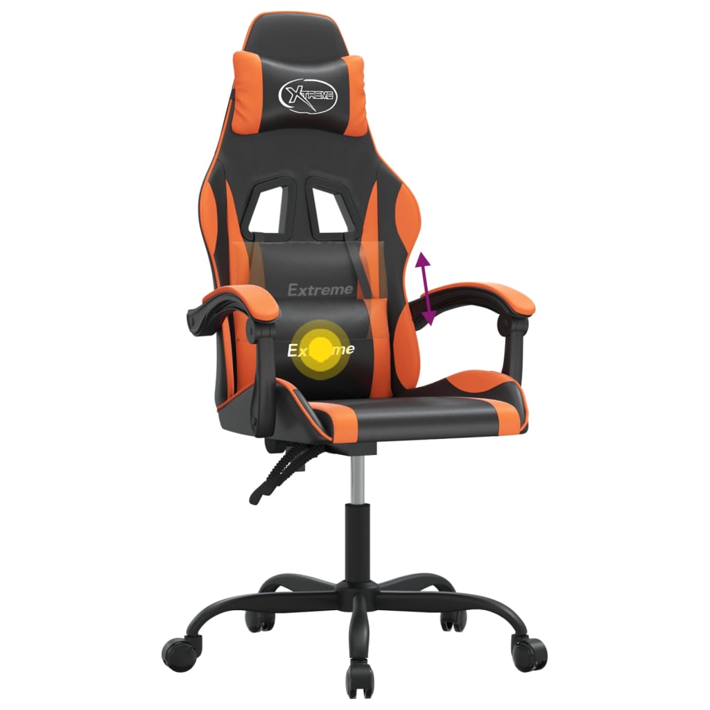 Pivoting game chair black and orange imitation leather