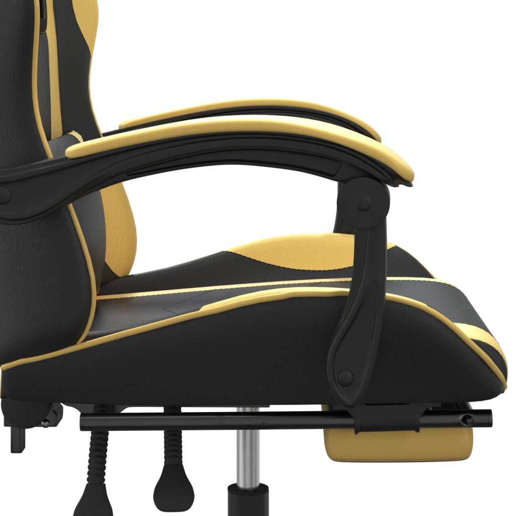 Drehspielstuhl und schwarze und goldene Fußstütze