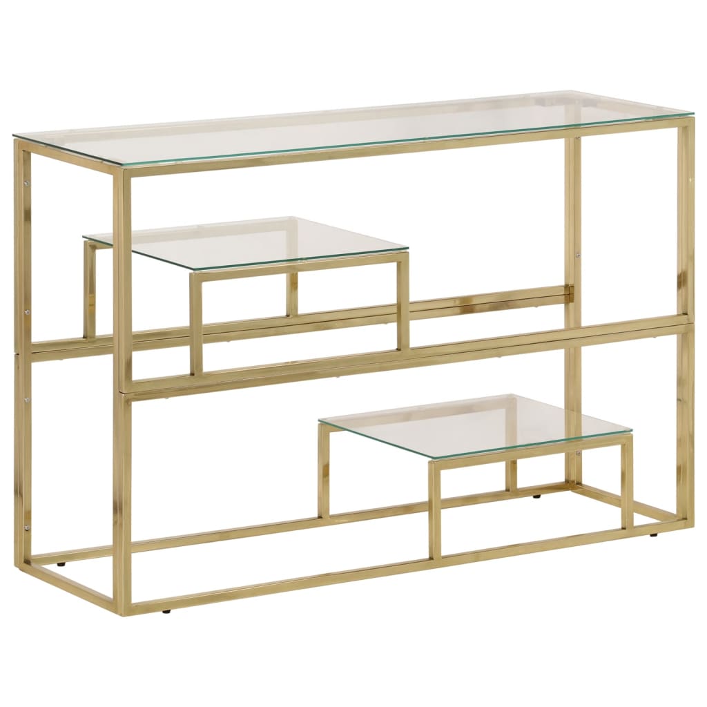 Stainless steel gold console table and tempered glass