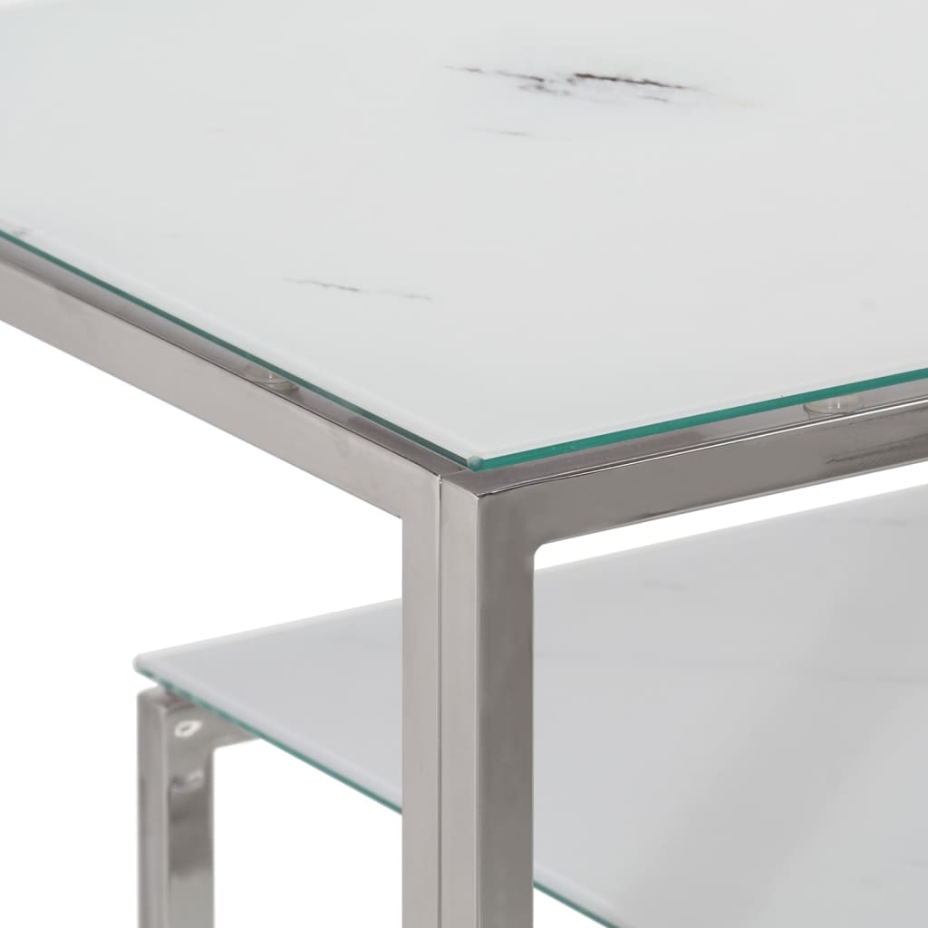 Table console argenté acier inoxydable et verre trempé