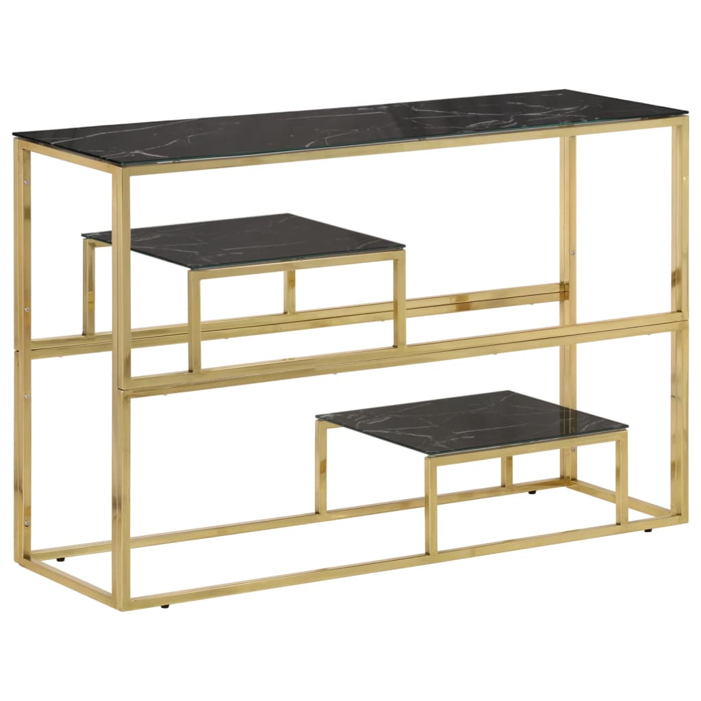 Stainless steel gold console table and tempered glass