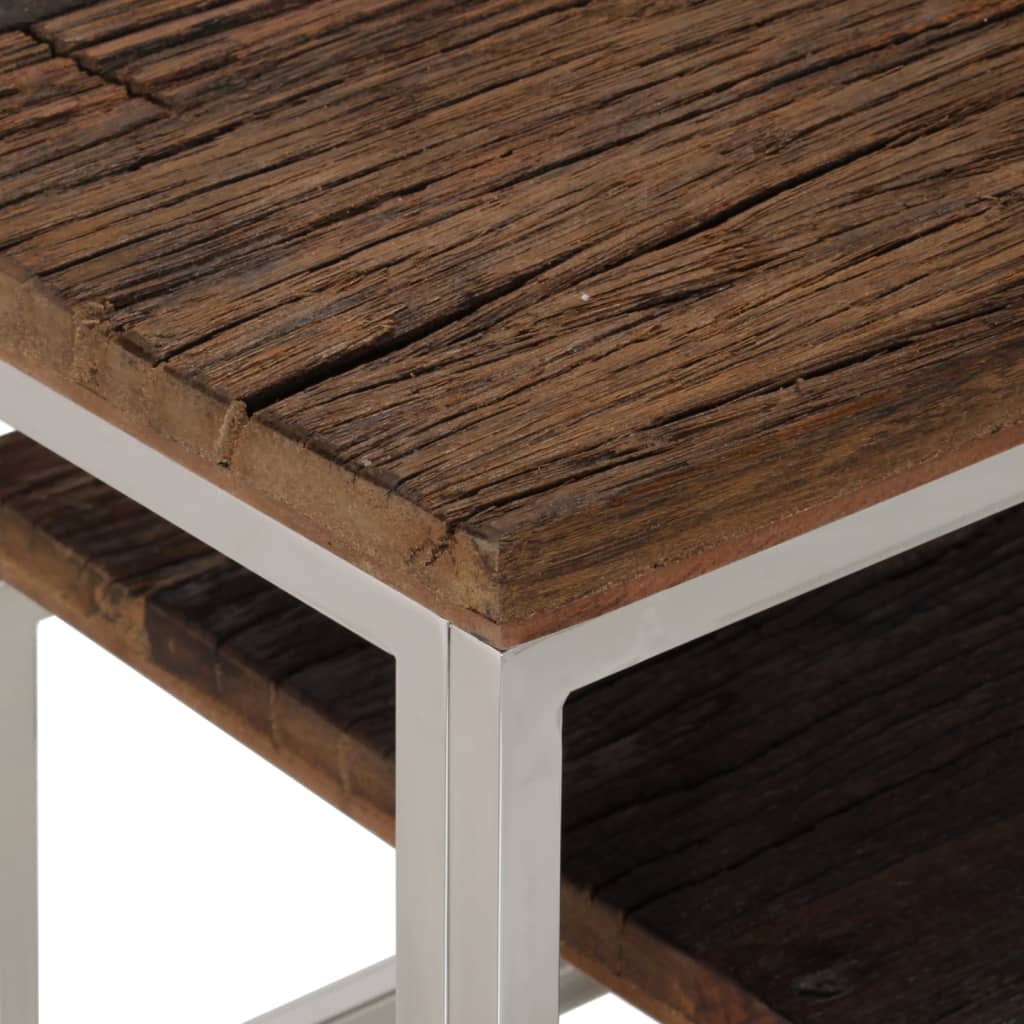 Table console argenté inox et bois de mélèze massif