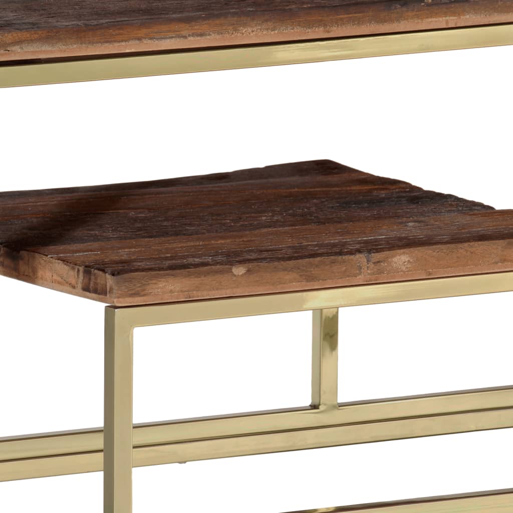 Table console doré acier inoxydable et bois récupération massif
