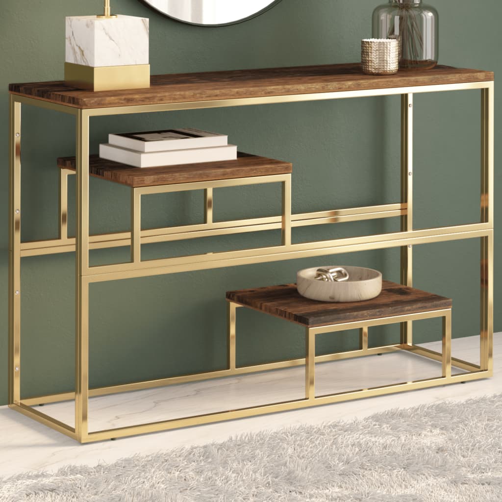 Stainless steel gilded console table and wood solid recovery