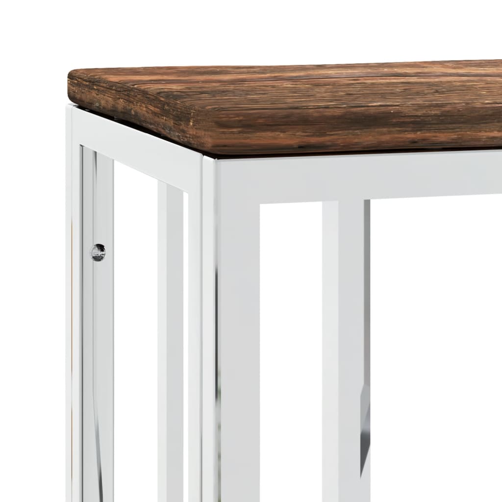 Table console argenté acier inoxydable/bois massif récupération