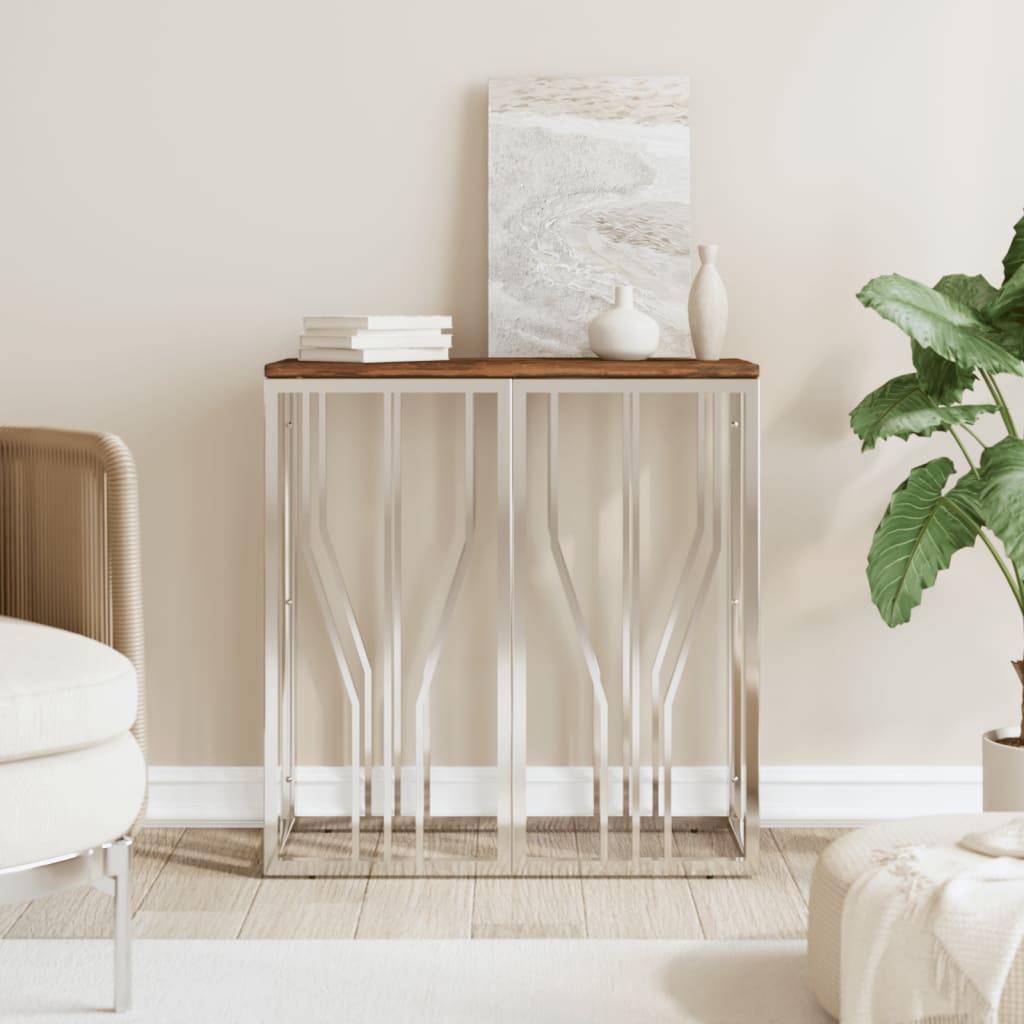 Silver console table stainless steel/solid wood recovery