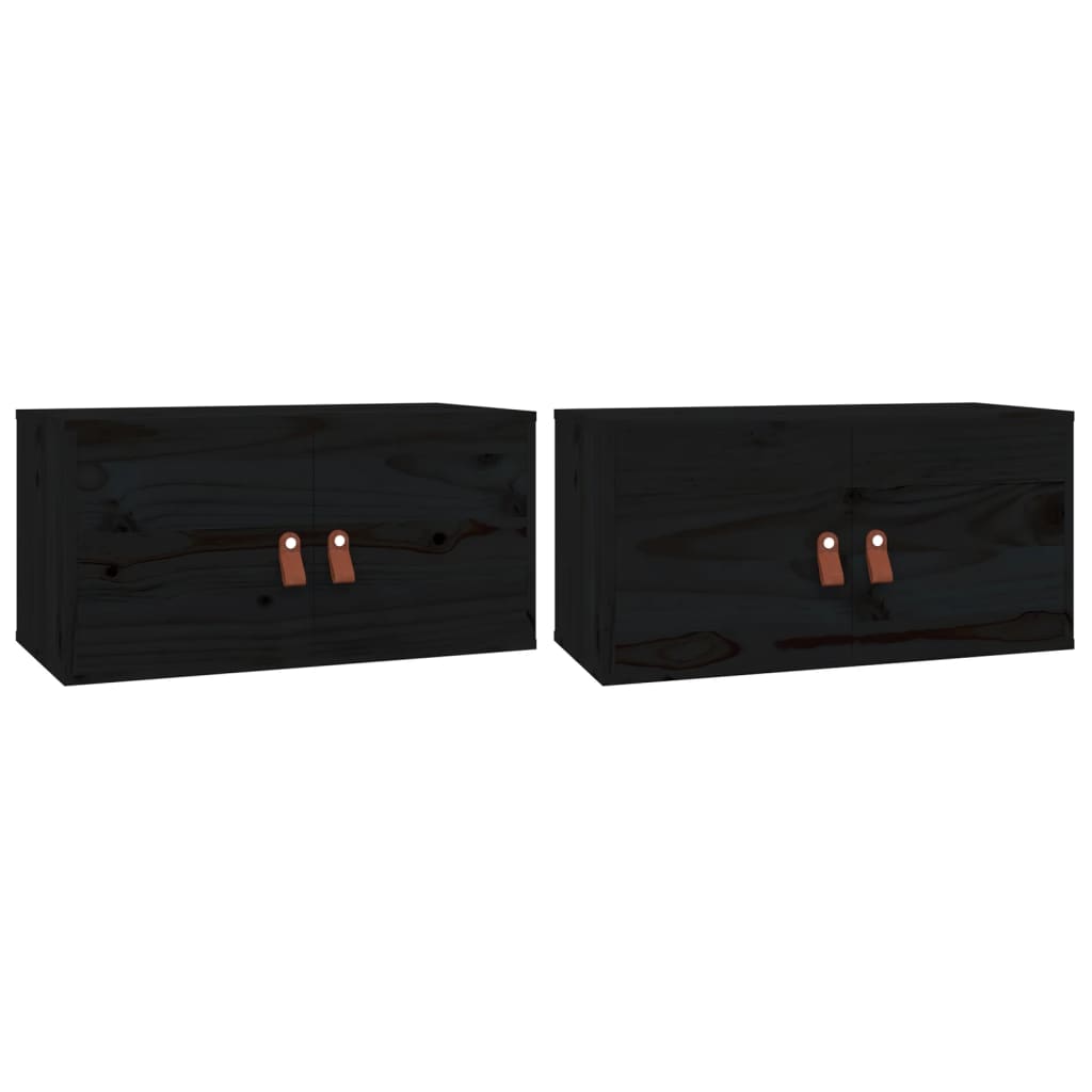 Wall cabinets 2 pcs black 60x30x30 cm solid pine wood