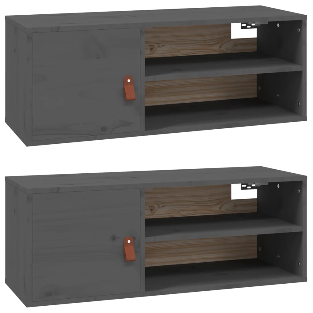 Wall cabinets 2 pcs gray 80x30x30 cm solid pine wood