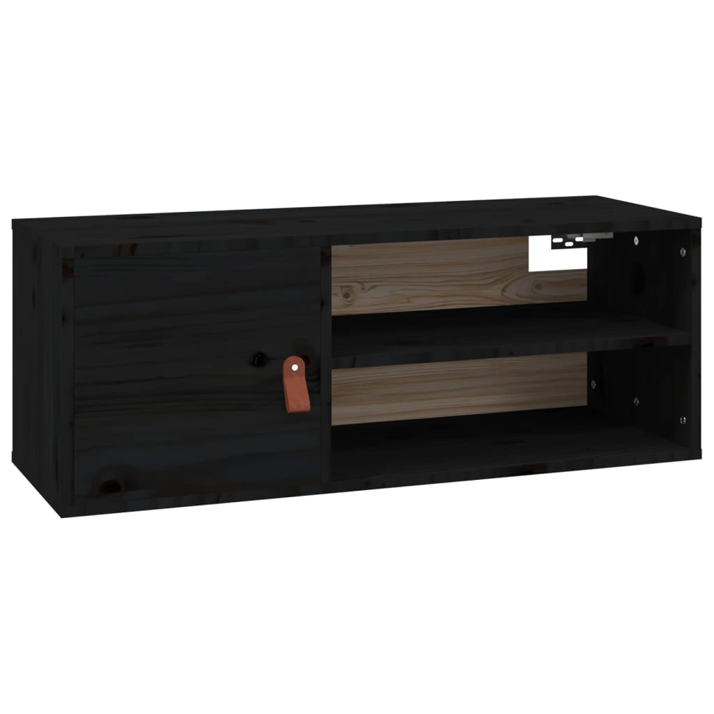 Black wall cabinet 80x30x30 cm Solid pine wood