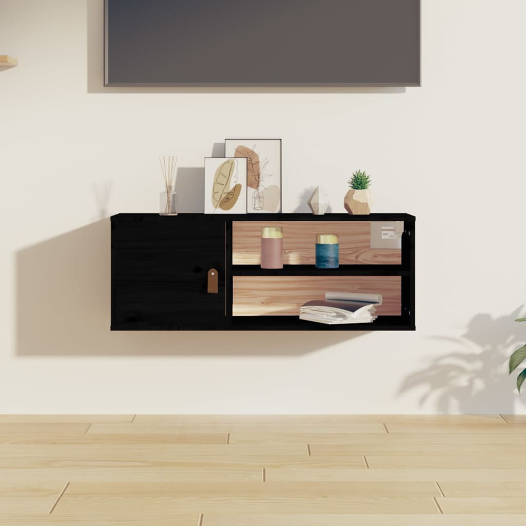 Black wall cabinet 80x30x30 cm Solid pine wood
