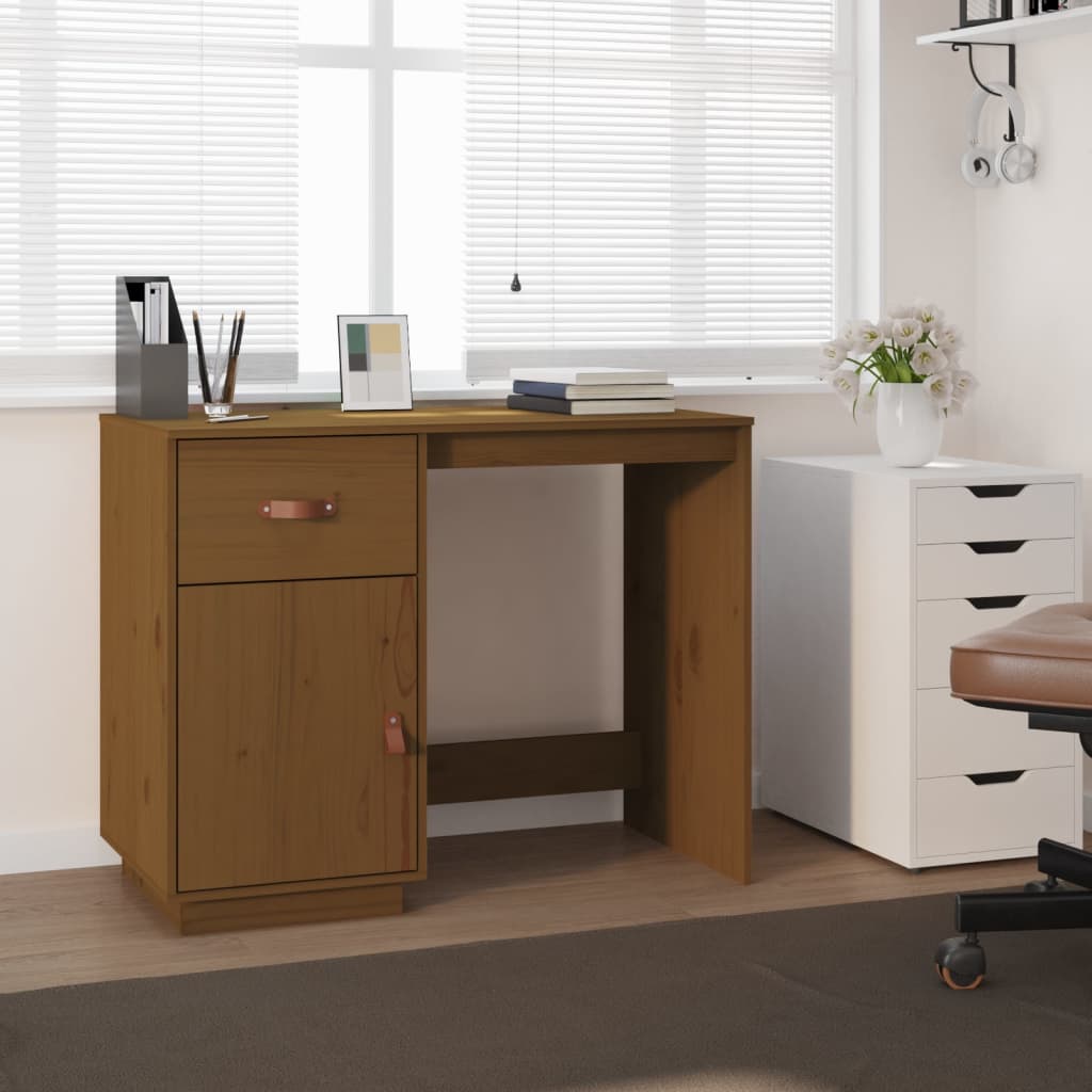 Honey brown desk 95x50x75 cm solid pine wood