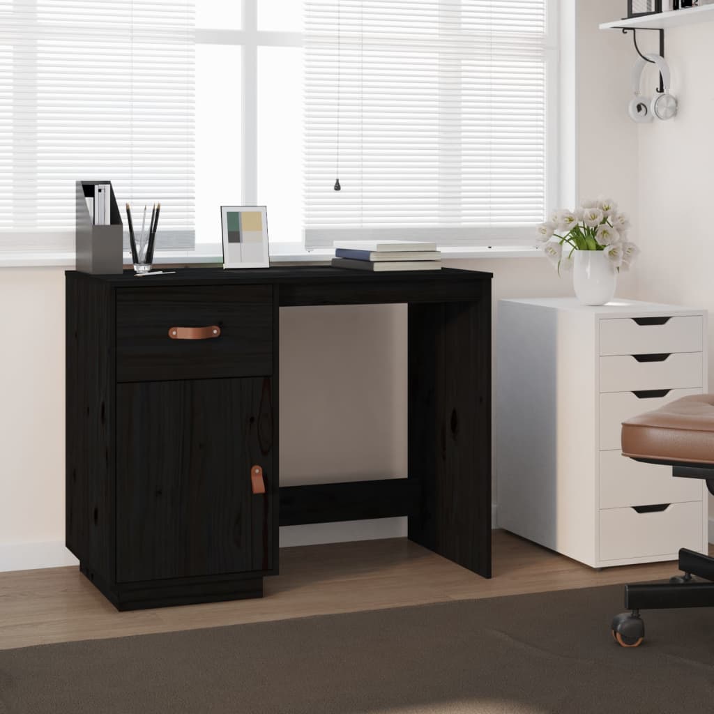 Black office 95x50x75 cm solid pine wood