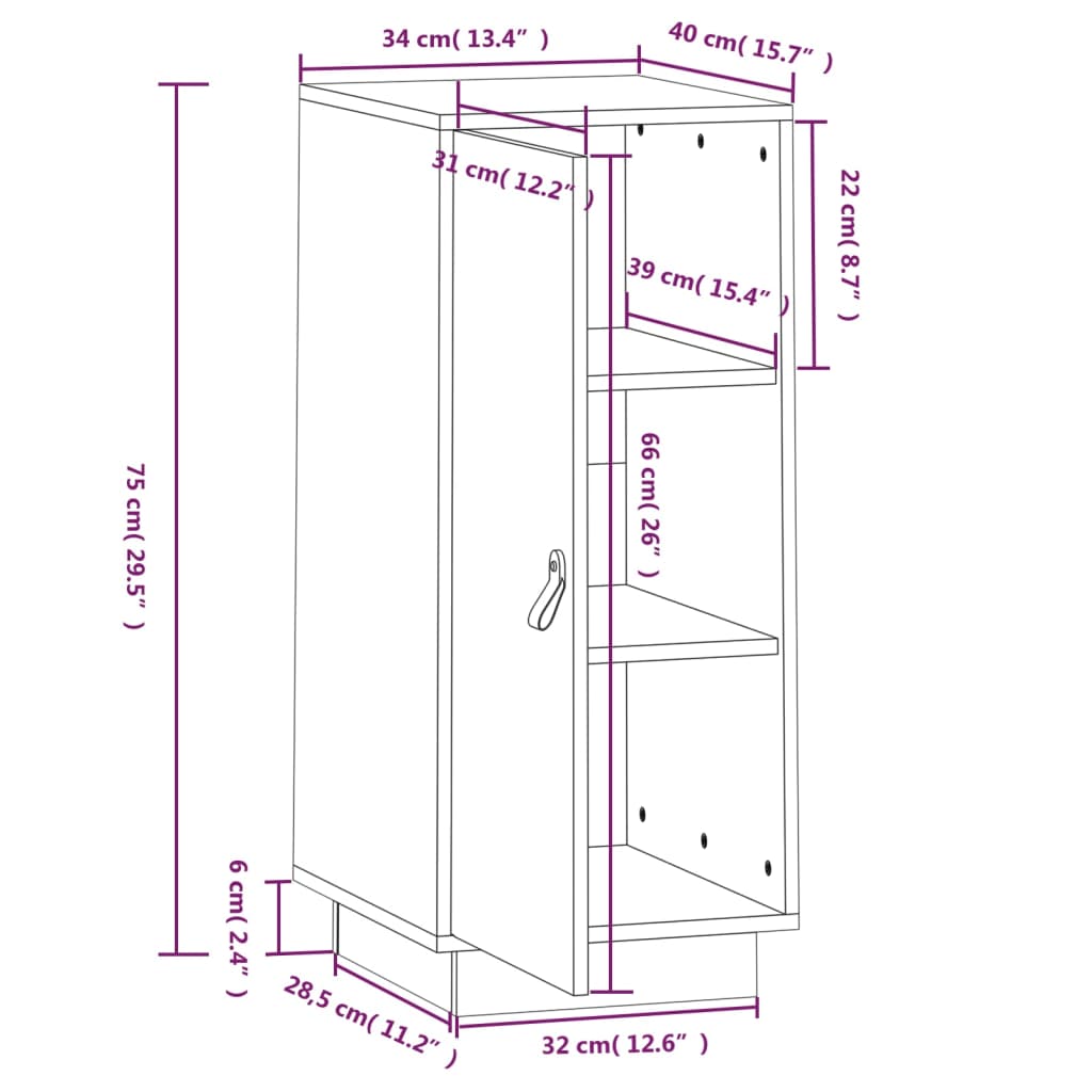 Buffet Blanc 34x40x75 cm Bois massif de pin