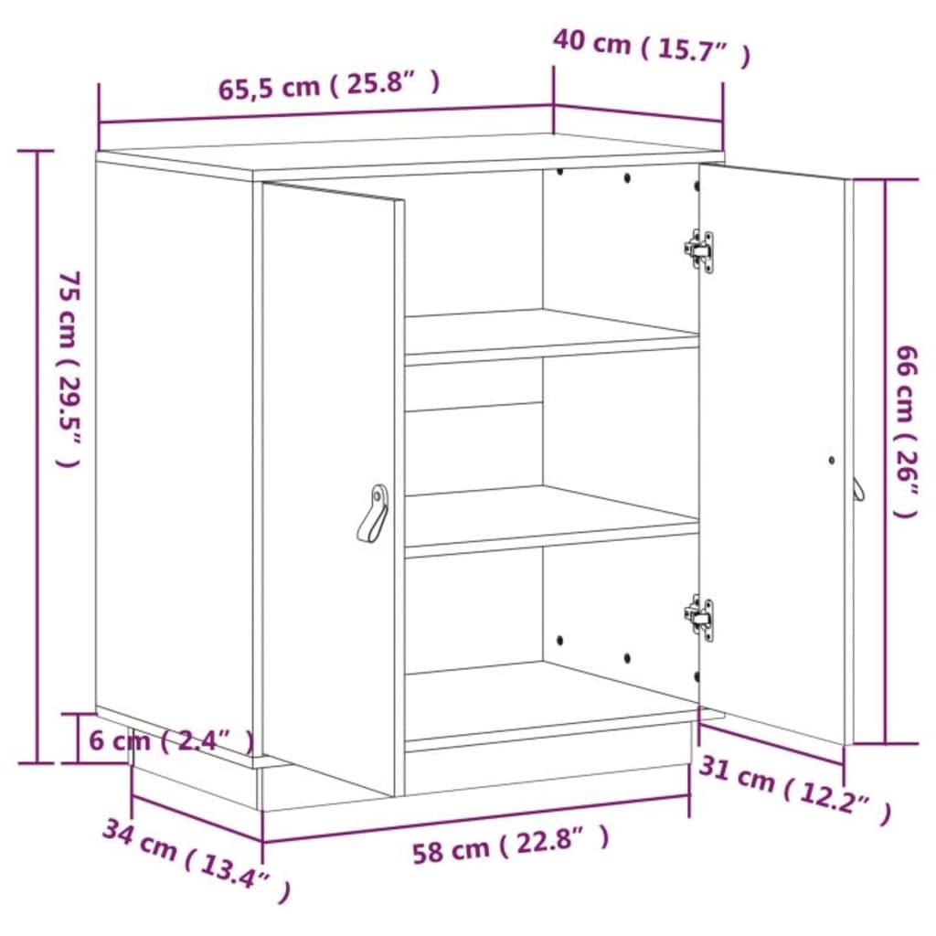 Gray buffet 65.5x40x75 cm Solid pine wood