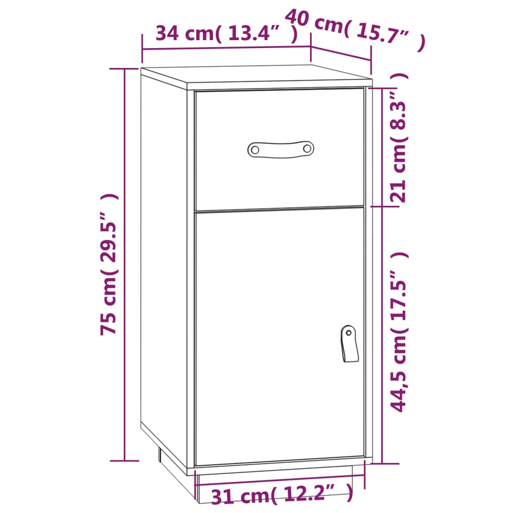 Buffet Gris 34x40x75 cm Bois massif de pin