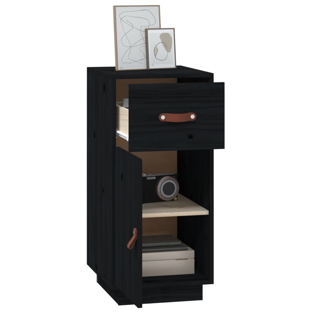 Buffet Noir 34x40x75 cm Bois massif de pin