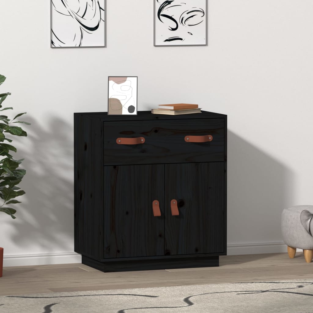 Credenza nera 65,5x40x75 cm Legno di pino massiccio