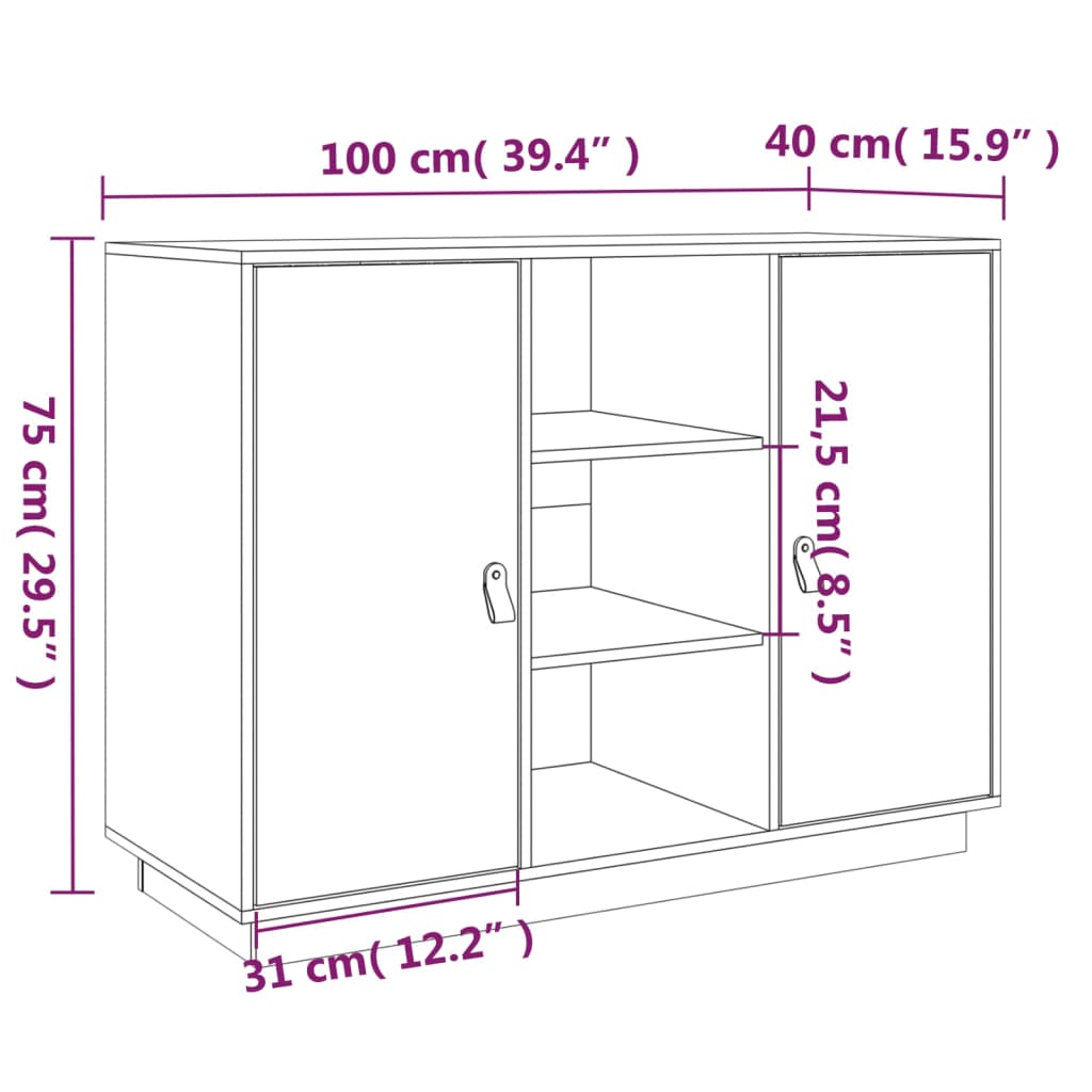 Weißes Buffet 100x40x75 cm Festkieferholz