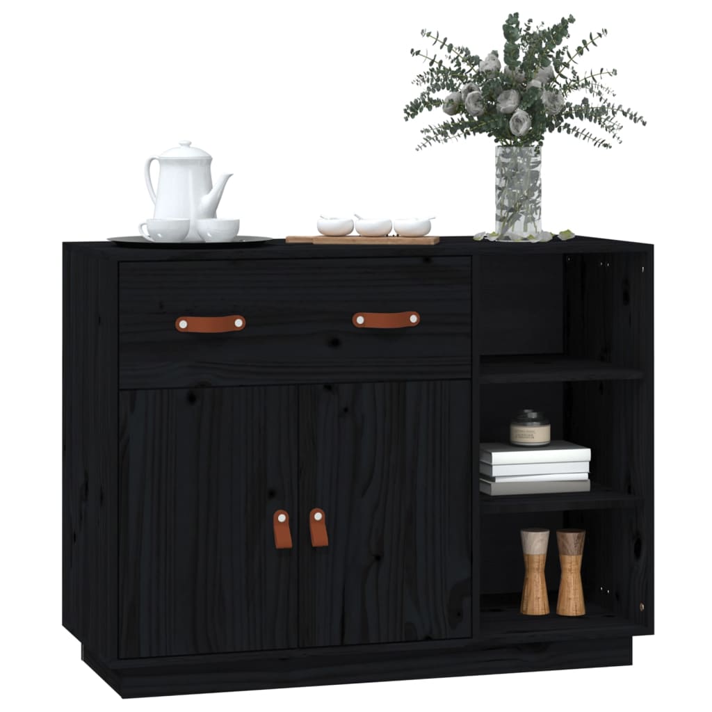 Buffet Noir 98,5x40x75 cm Bois massif de pin