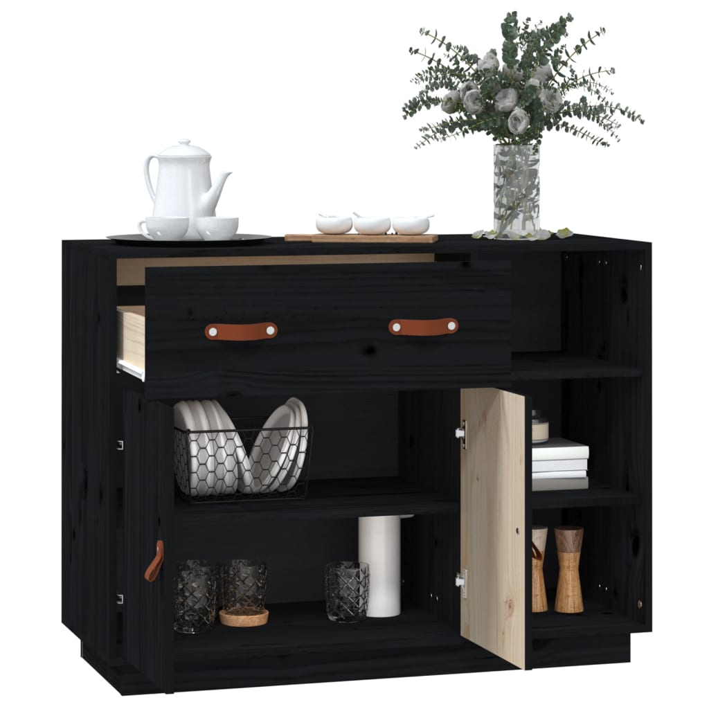 Buffet Noir 98,5x40x75 cm Bois massif de pin