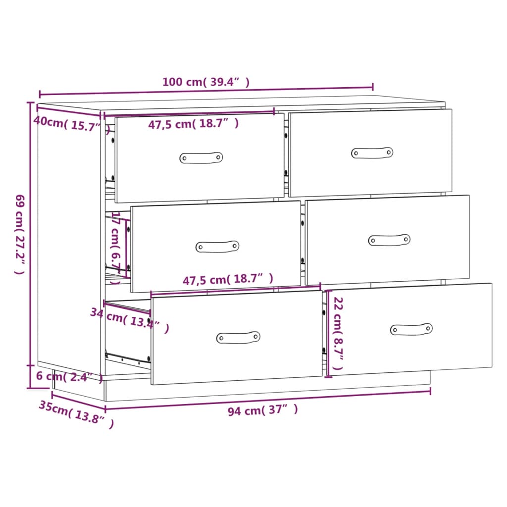 Buffet Blanc 100x40x75 cm Bois massif de pin