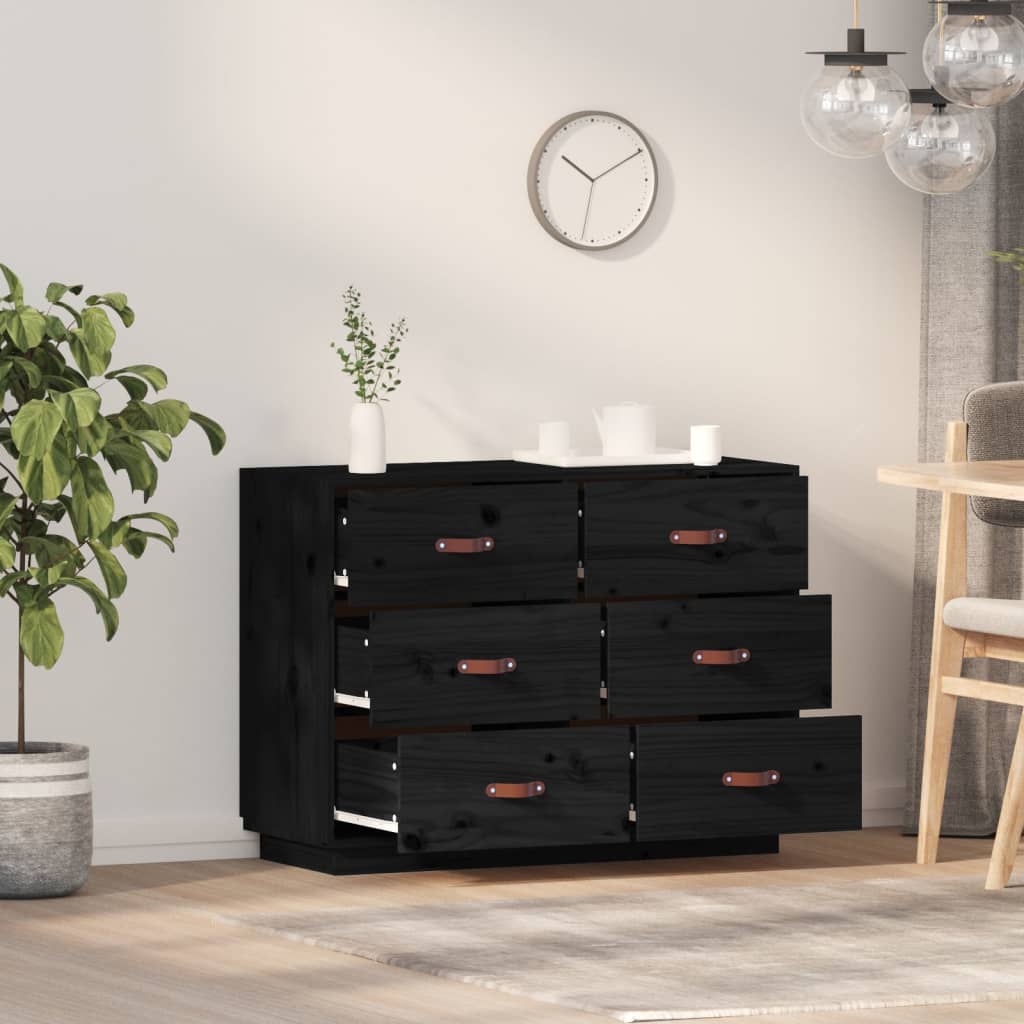 Schwarzes Buffet 100x40x75 cm Festkieferholz