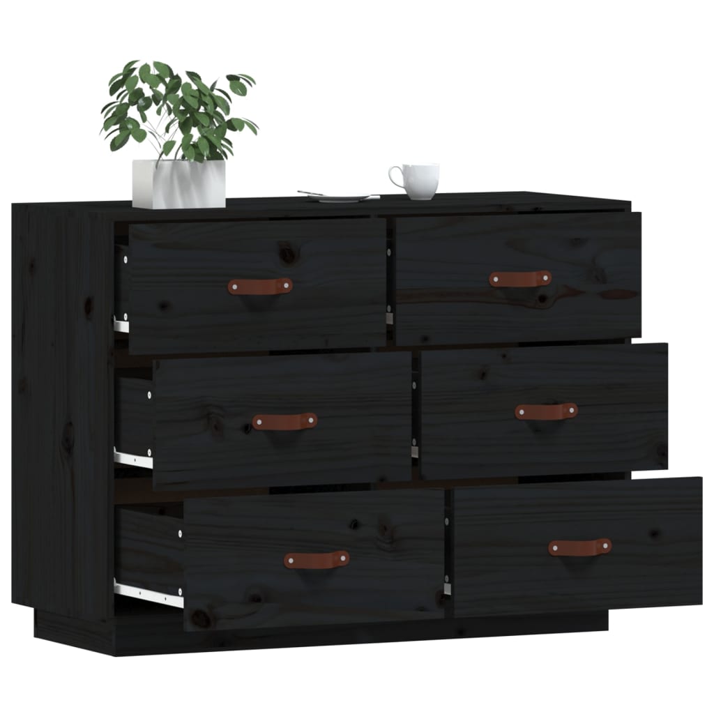 Black buffet 100x40x75 cm solid pine wood