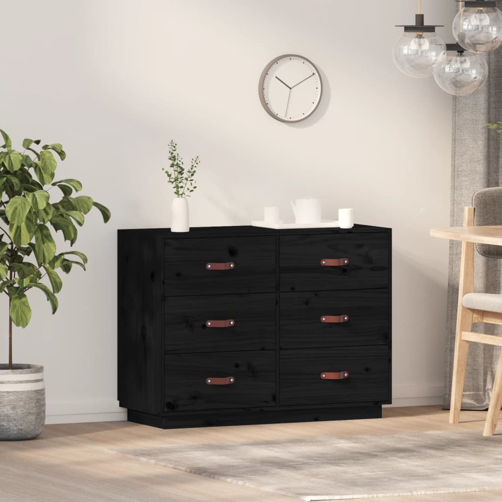 Black buffet 100x40x75 cm solid pine wood