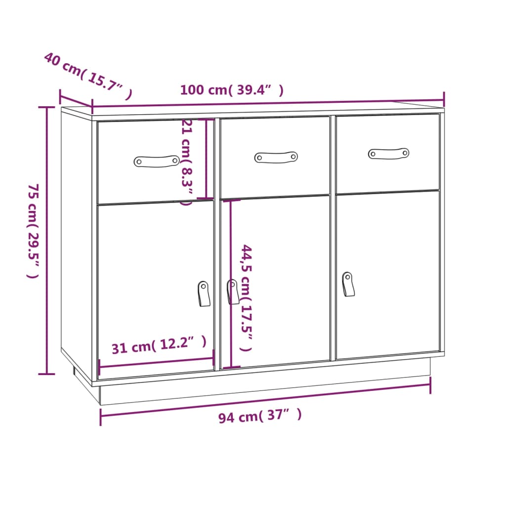 Honey Brown Buffet 100x40x75 cm in legno di pino solido