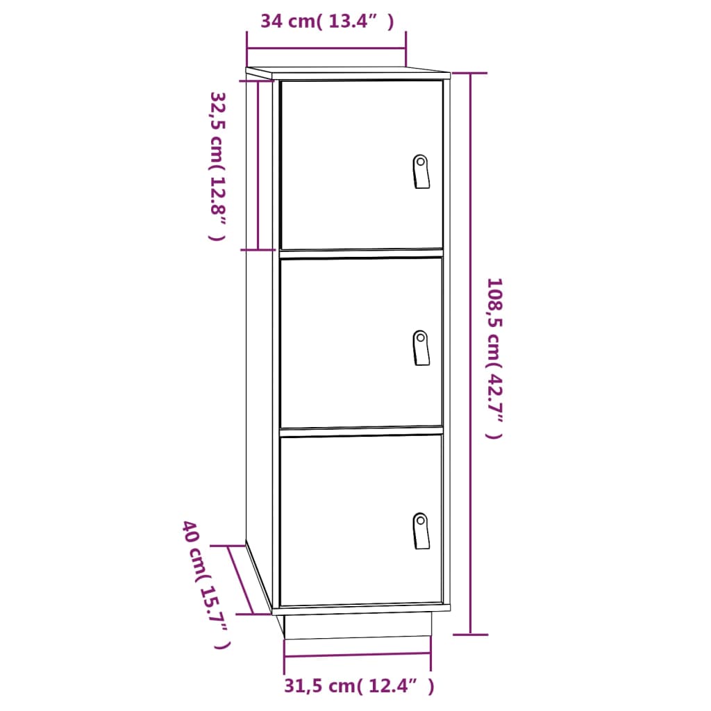 Buffet haut Blanc 34x40x108,5 cm Bois massif de pin