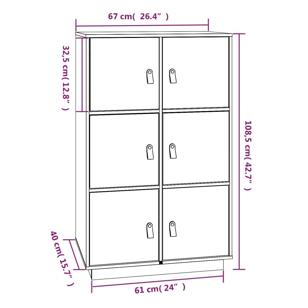 Buffet haut Blanc 67x40x108,5 cm Bois massif de pin