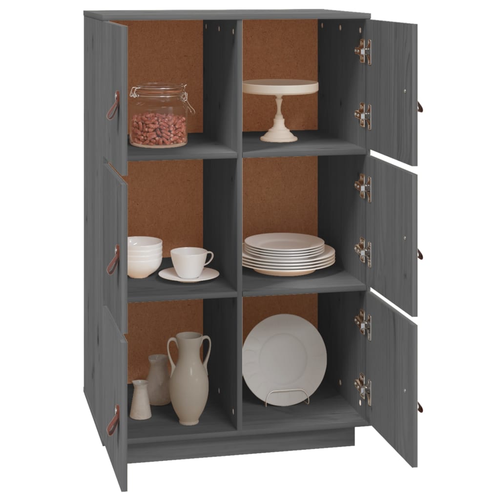 Gray high buffet 67x40x108.5 cm solid pine wood